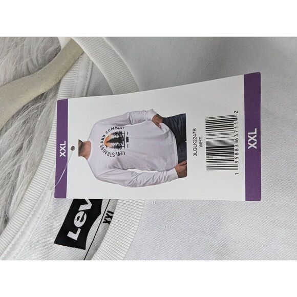 Levi's White Long Sleeve Shirt Crewneck Classic Fit Graphic Logo Plus size Top X - Picture 4 of 9